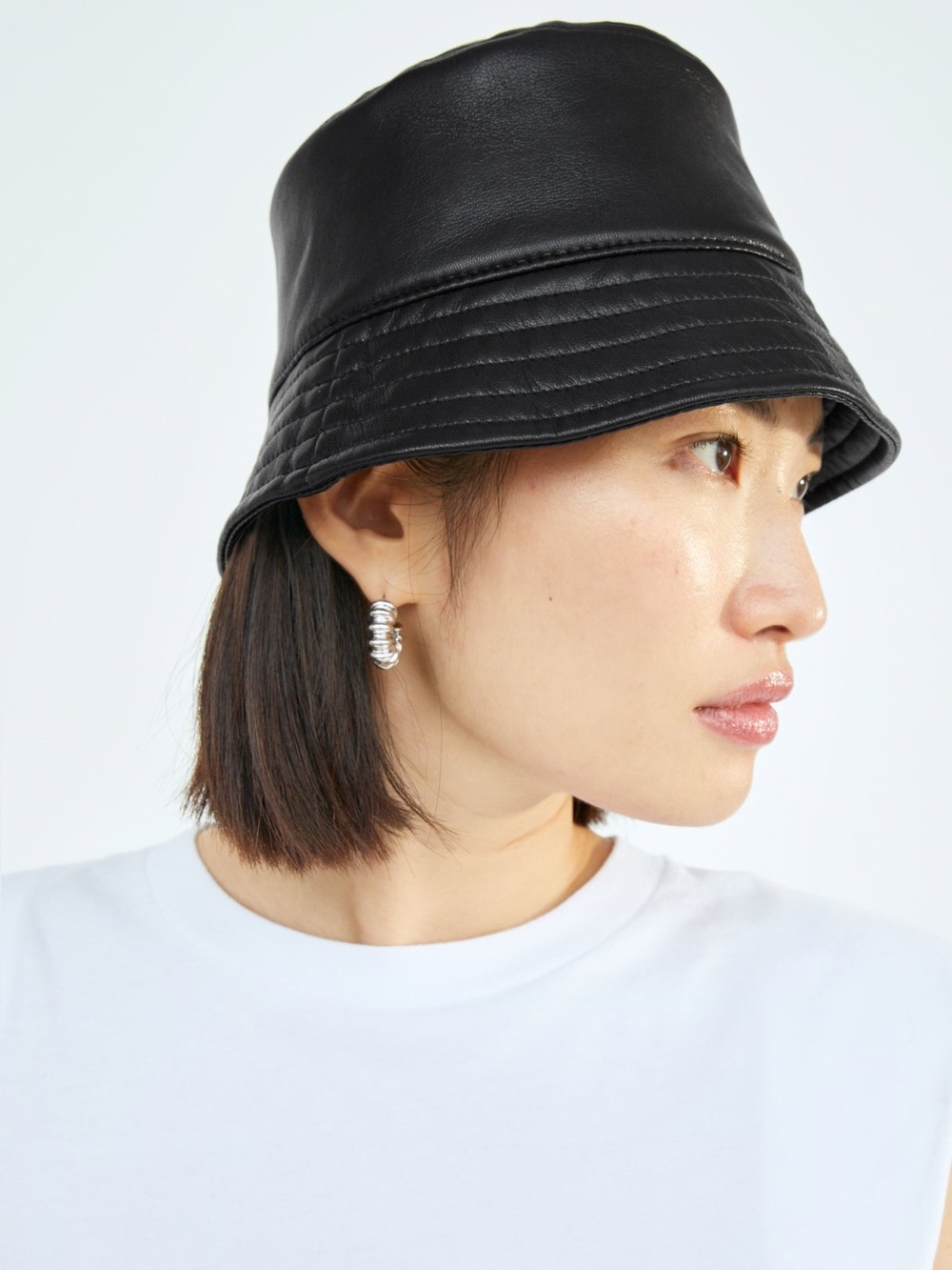 Babaton Black Faux Leather Bucket Hat